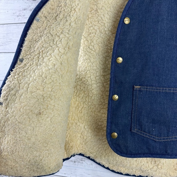 Vtg Carhartt‎ Vest Blue Denim Sherpa Lined Snap USA Men’s Medium Jean Workwear - Picture 7 of 11